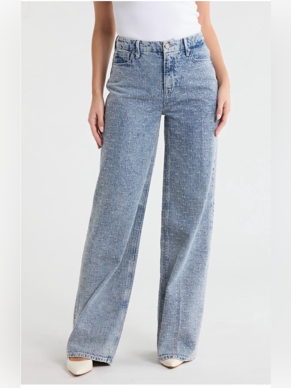 NWT High Wsist Wide Leg Crystal Embellished Women’s Jeans